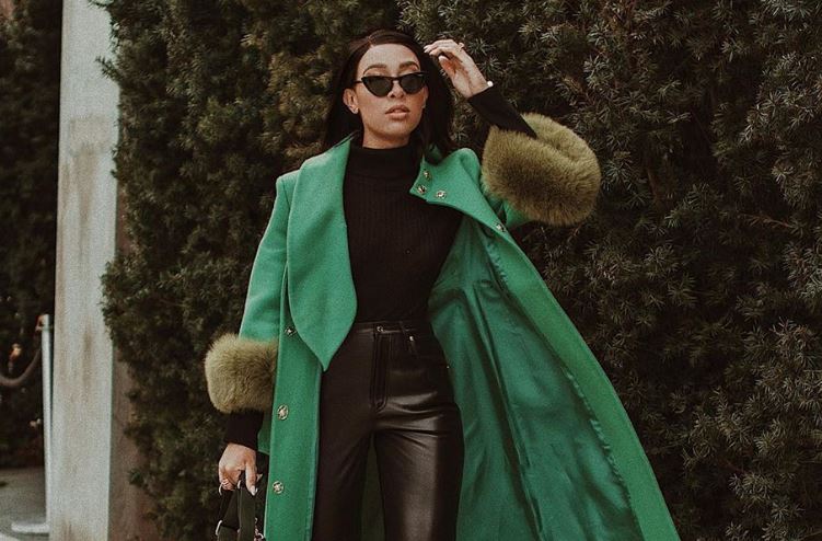 Sarah Langa Turns Heads with Beautiful Black Outfit and Green Trench Coat